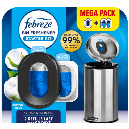 Набір освіжувача для сміттєвого відра Febreze Bin Freshener Starter Kit Cotton Fresh, тримач + 2 змінні картриджі